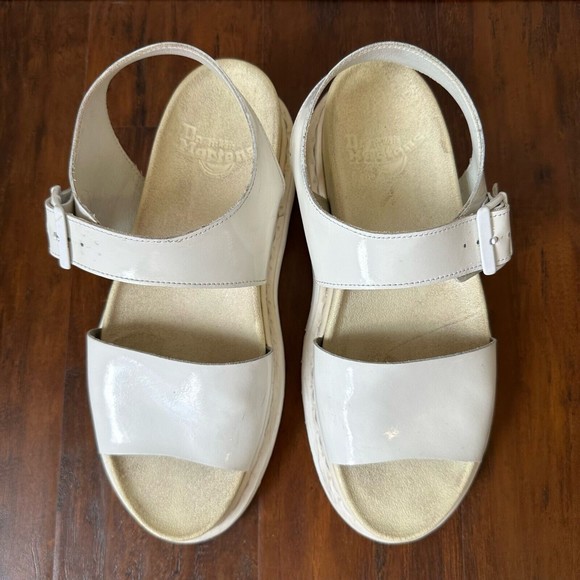 DR. MARTENS Romi Chunky Platform Ankle Strap Sandal White Patent Leather - Picture 3 of 12